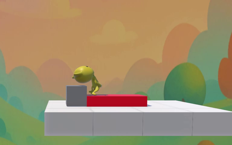 Character pitching forward onto the red object