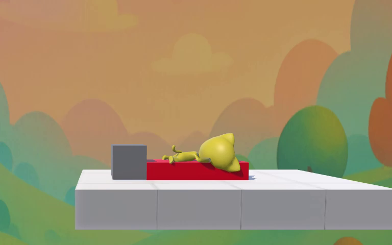Character clipping into the red object, only upper half above the surface